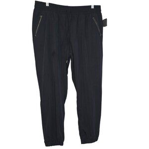Mossimo Size L Black Tapered Leg Mid-Rise Pants with 2 Zippered Pocket and Ties